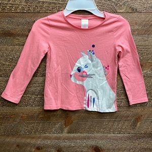 Gymboree Girls' Long Sleeve Shirt Pink with Cat Size XS (4)